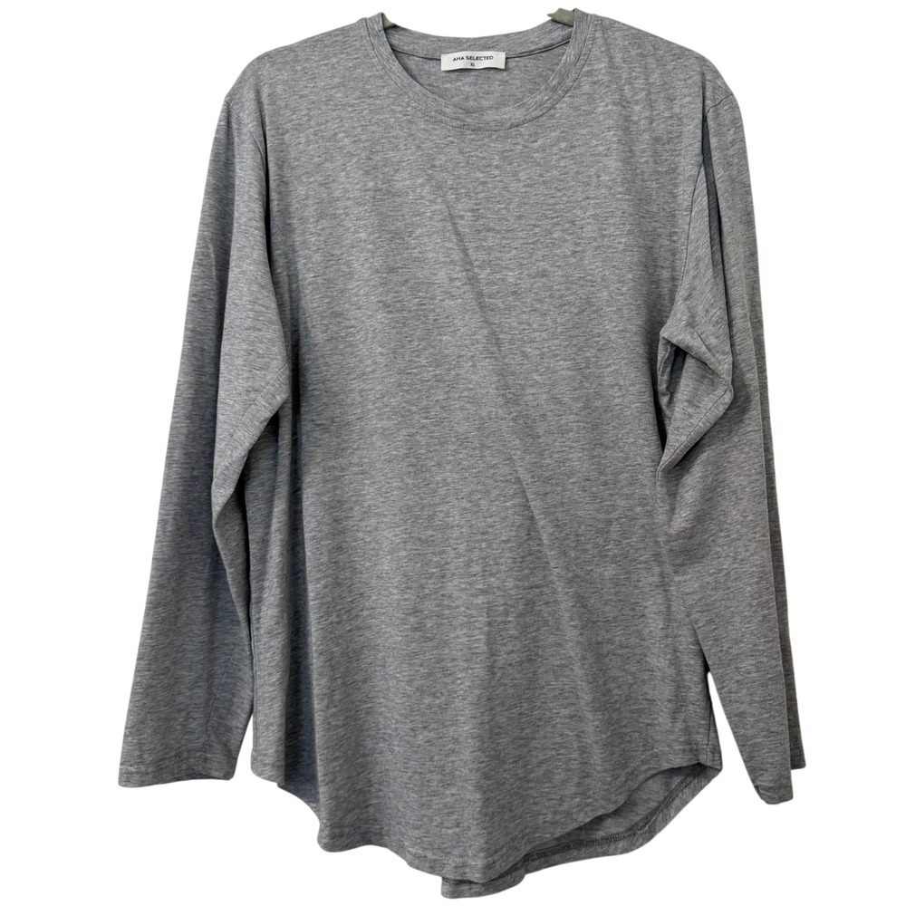 AHA SELECTED Mens XL Gray Crew Neck Long Sleeve T Shirt‎ Casual Basic Tee